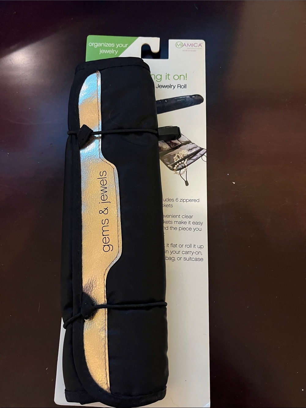 gems & jewels Black Travel Jewelry Roll with Metallic Accent